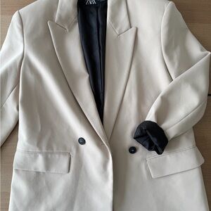 Zara Cream Double-Breasted Sport Blazer with Black Lining